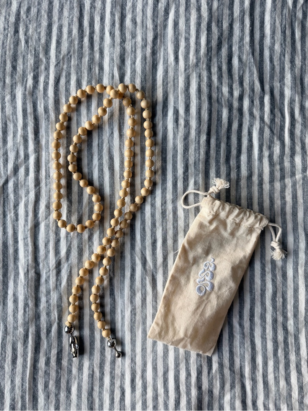 OSSA Beaded Phone Lanyard with Drawstring Pouch - Cream Wood